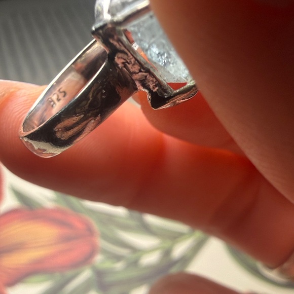 Sterling Rough Aquamarine size 8 silver prong ring - Picture 3 of 6